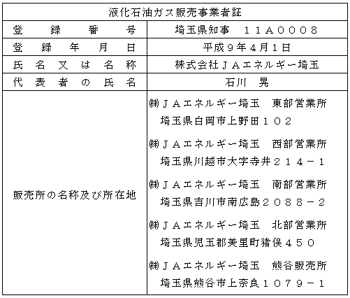 液化石油ガス販売事業者証